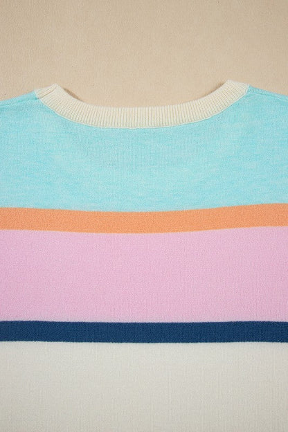 Multicolour Striped Colorblock Flutter Sleeve Knit