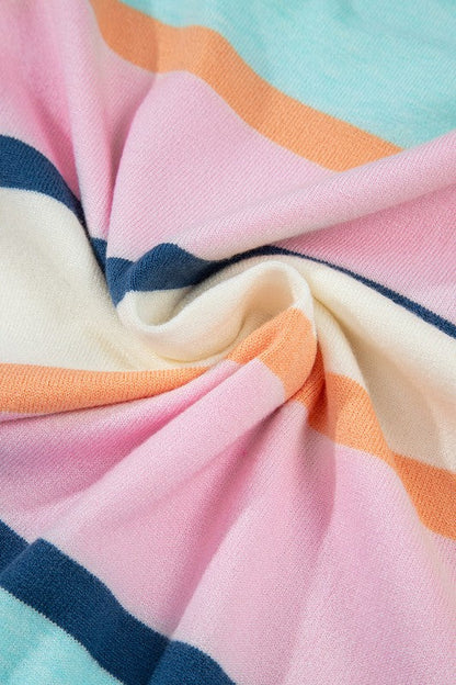 Multicolour Striped Colorblock Flutter Sleeve Knit