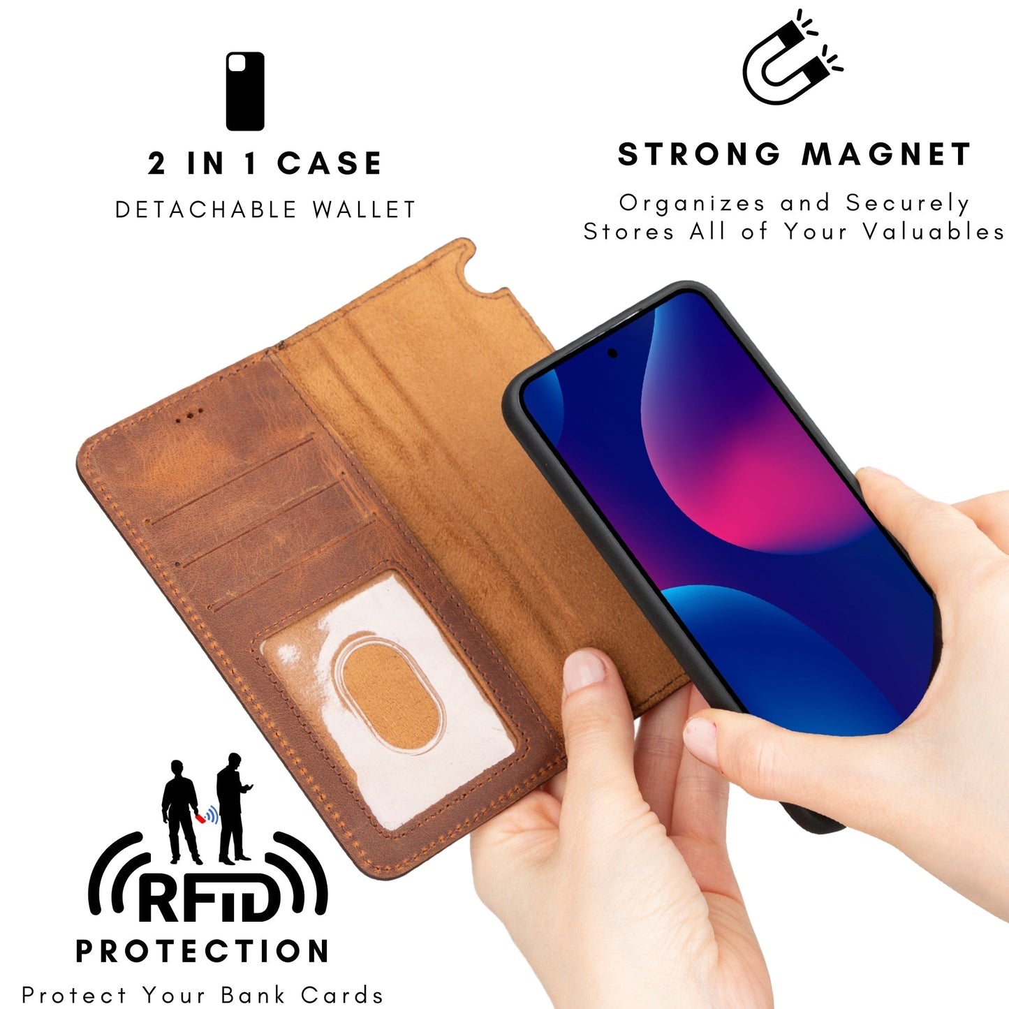 Buffalo Leather Samsung Galaxy S24 Plus Wallet with Detachable Case