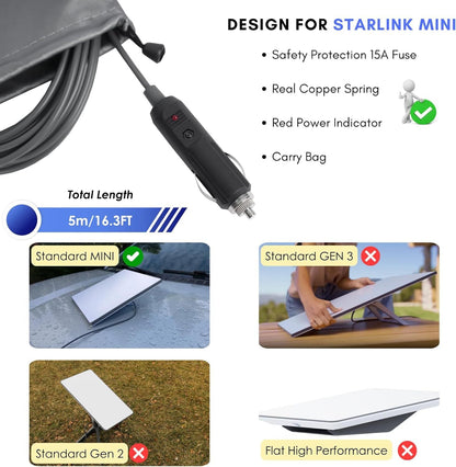 Car Cigarette Lighter to DC Power Cable for Starlink Mini