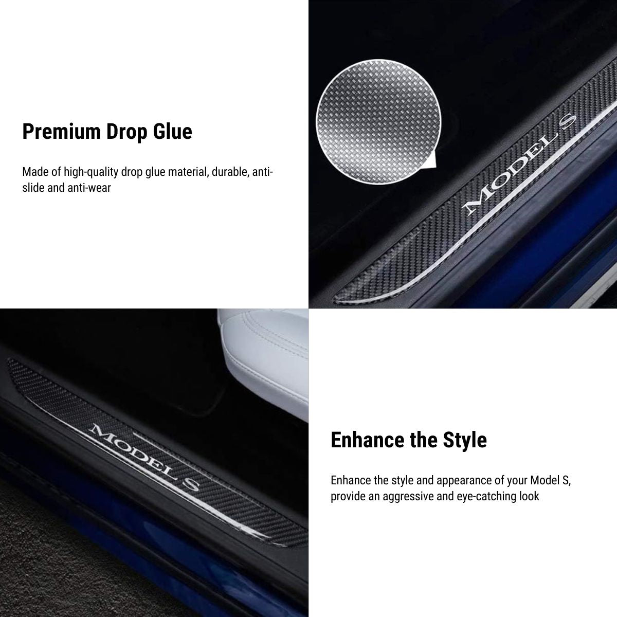 Carbon Fiber Textured Front Door Sill Protector for Tesla Model S 2016-2018