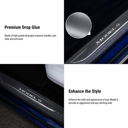 Carbon Fiber Textured Front Door Sill Protector for Tesla Model S 2016-2018