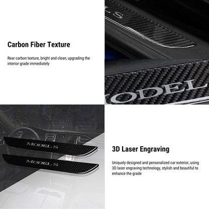 Carbon Fiber Textured Front Door Sill Protector for Tesla Model S 2016-2018