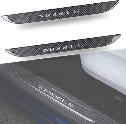 Carbon Fiber Textured Front Door Sill Protector for Tesla Model S 2016-2018