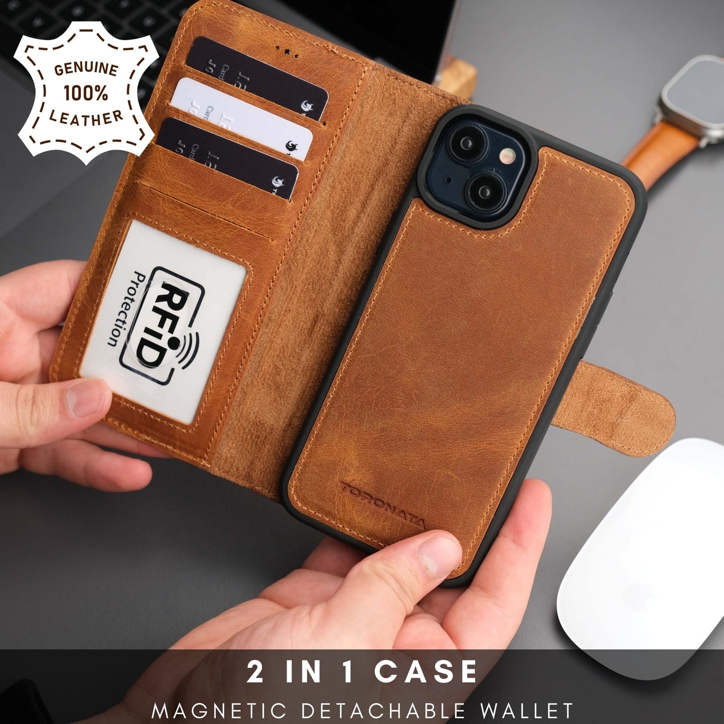 Casper Leather iPhone 15 Wallet Case | Detachable MagSafe Compatible RFID Protection