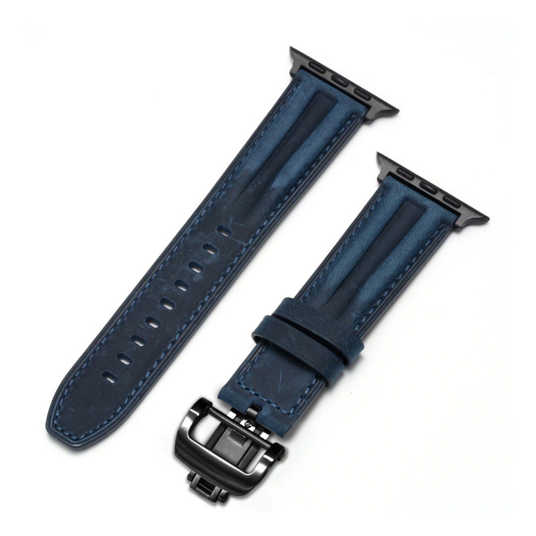 Luxury Full-Grain Leather Butterfly Buckle Band for Apple Watch