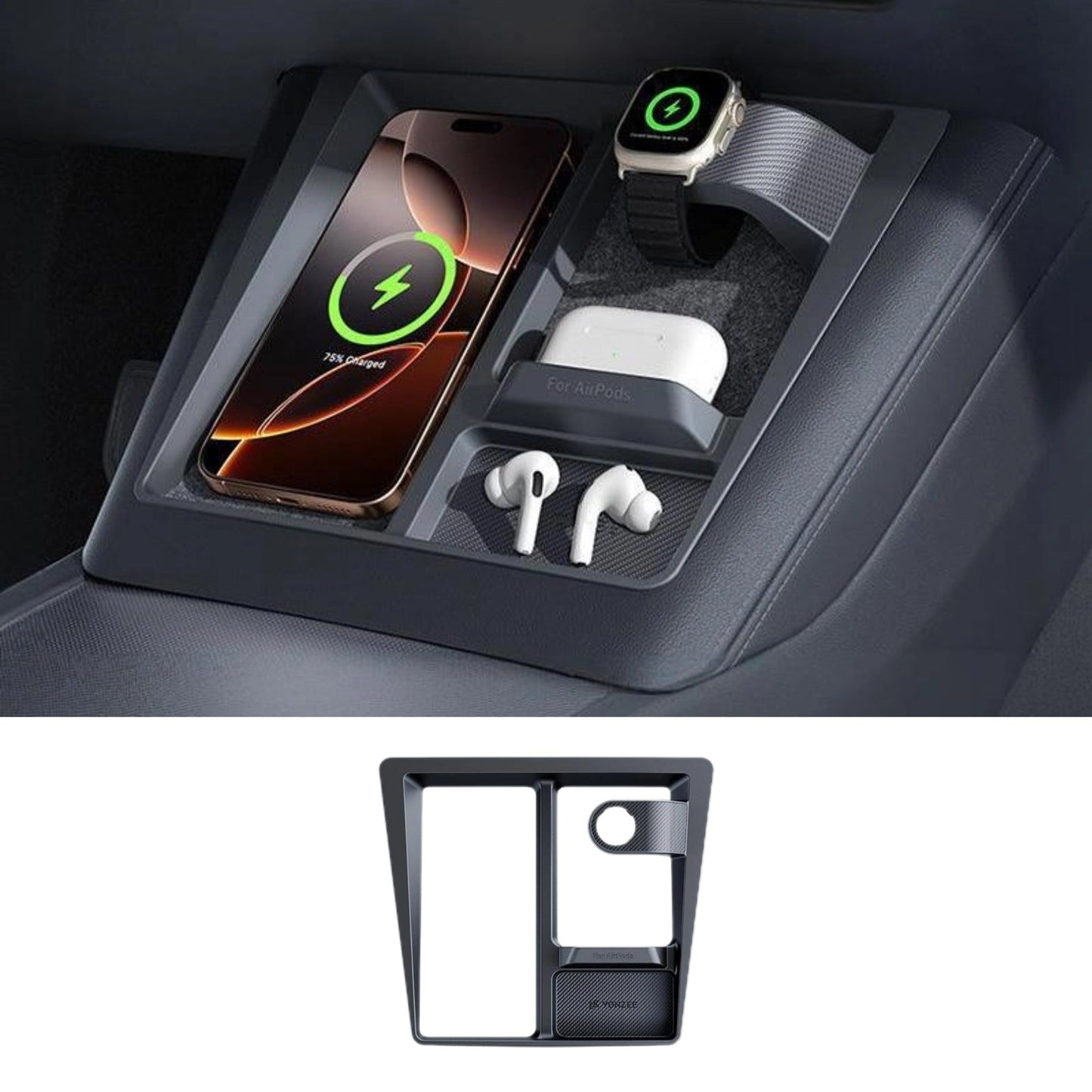 Center Console 3-in-1 Wireless Charging Anti-Slip Organizer for Model Y Juniper & Model 3 Highland