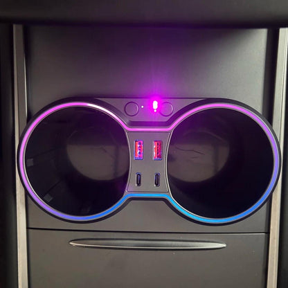 Console Cup Holder Expansion Dock with Lighting for Tesla Model 3/Y