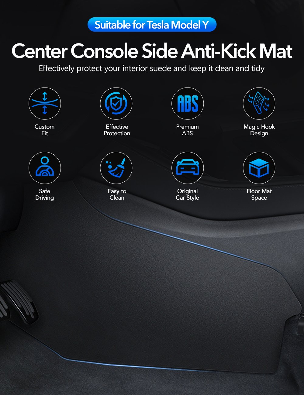 Center Console Side Anti-Kick Mat For Tesla Model Y