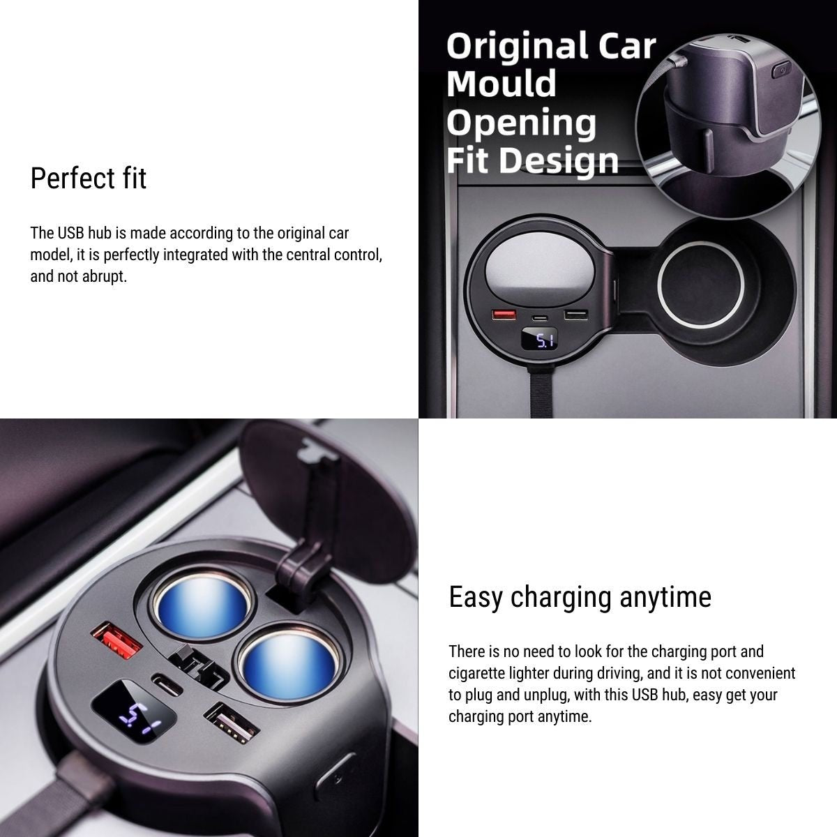 Cigarette Lighter hub adapter for Tesla Model 3/Y 2021-2026