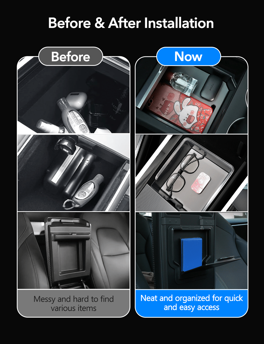 Console & Armrest Triple Storage Pack for Model Y Juniper & Model 3 Highland