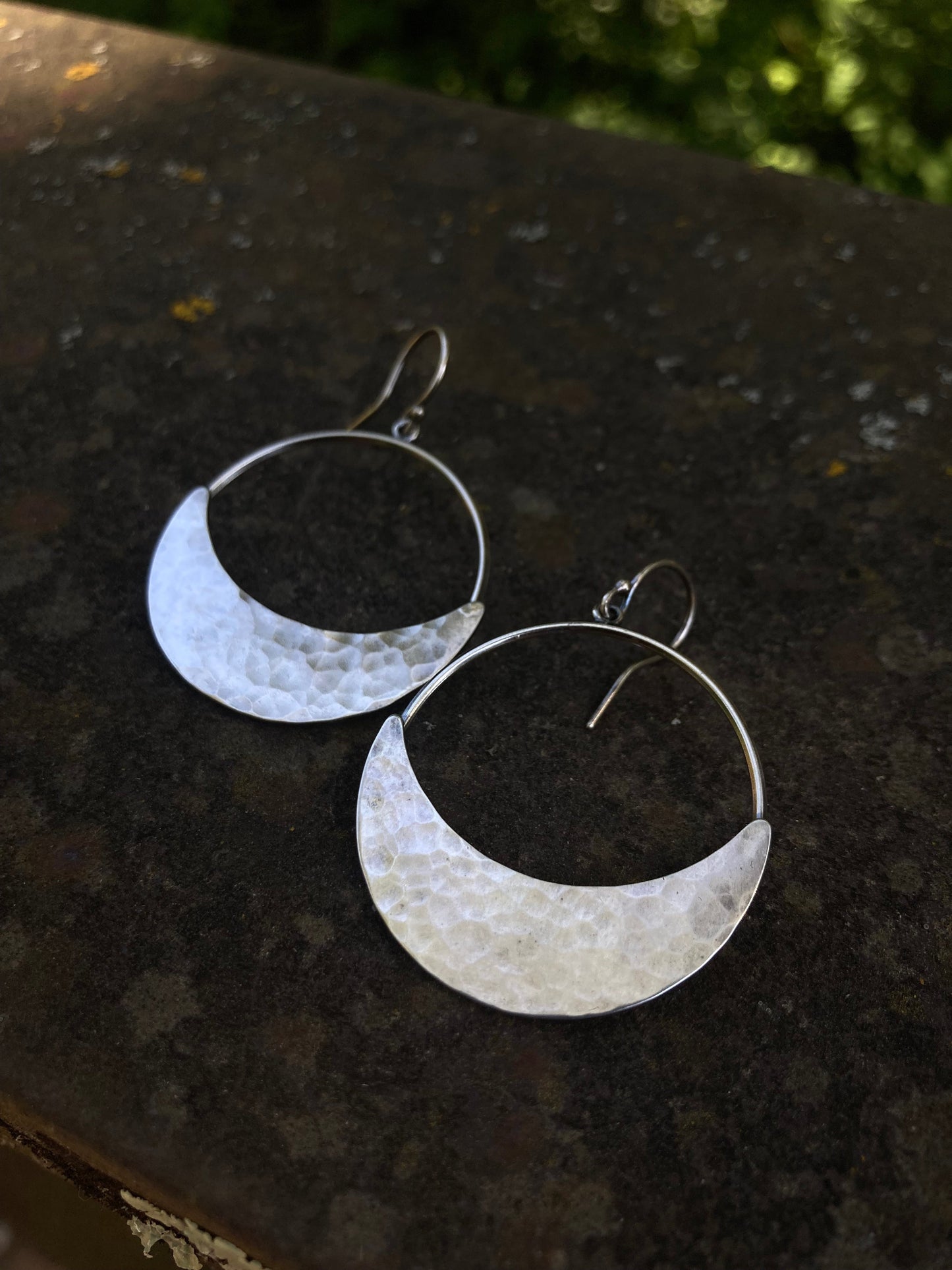Crescent Moon Hoop Earrings in Sterling Silver | Moon Phase Earrings