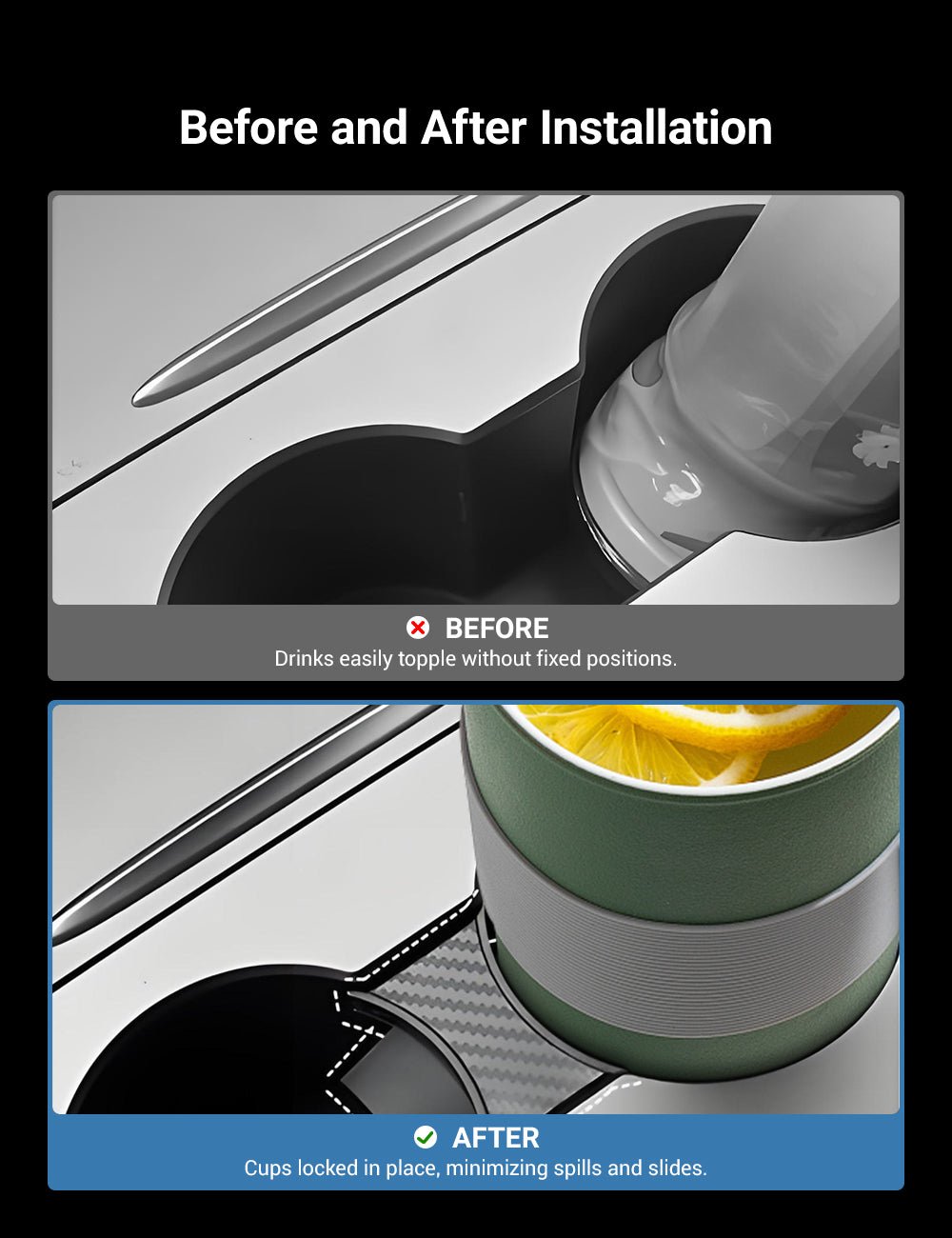 Cup holder slot limiter for Tesla Model 3/Y