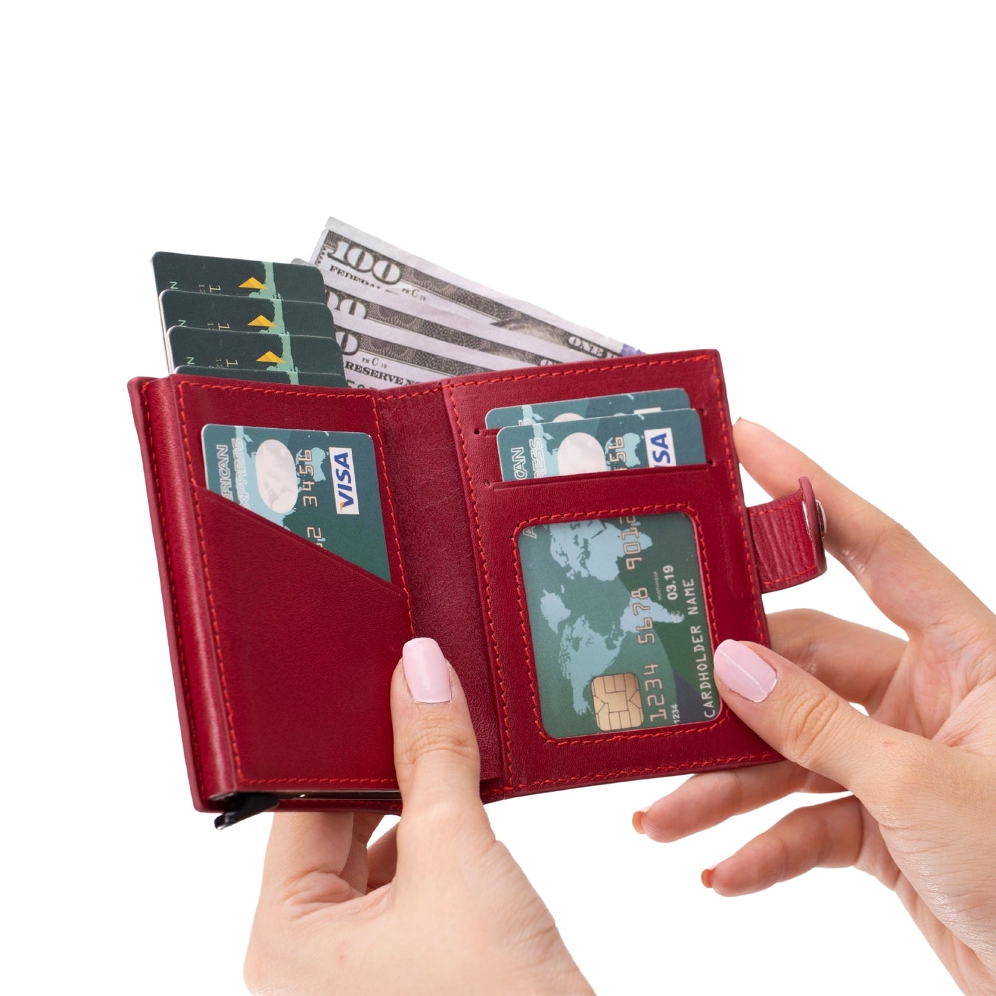 Douglas Genuine Leather Pop-Up Wallet with AirTag Slot - RFID Blocking Cardholder