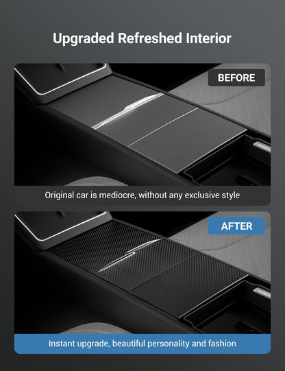 Dry Carbon Fiber Center Console Cover For Tesla Model Y Juniper / Model 3 Highland