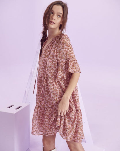 Floral print v-neck mini dress JBJ1054-1