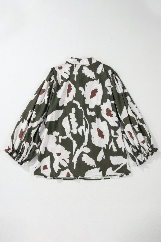 Vintage 60s Flower Frill Neck Loose Blouse