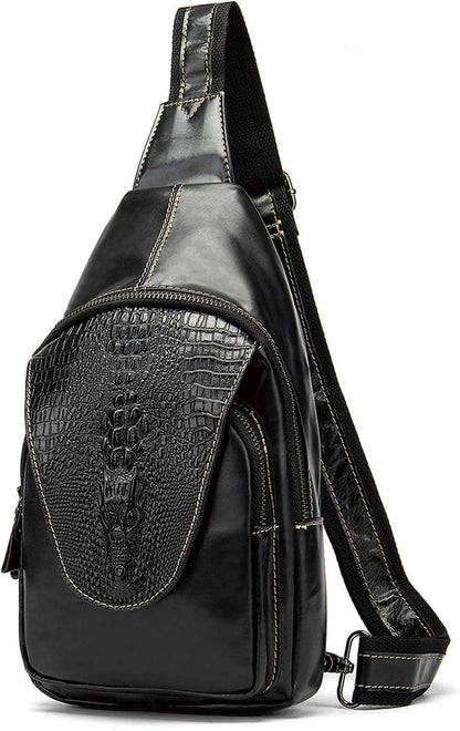 Crocodile Embossed Leather Sling Bag – Bold & Modern