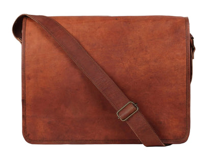 Genuine Leather Crossbody Messenger Bag – Full-Grain Goat Leather 15.6″ Laptop Satchel