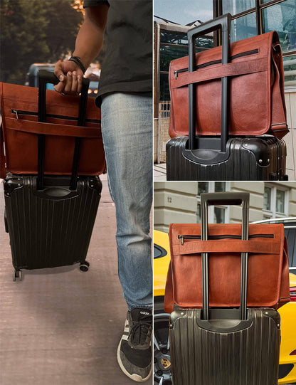 Genuine Leather Crossbody Messenger Bag – Full-Grain Goat Leather 15.6″ Laptop Satchel