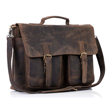 Premium Buffalo Leather Messenger Bag – Full-Grain 15.5″ Laptop Brief