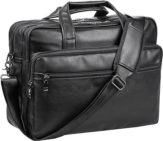 Leather Laptop Messenger Bag – Water-Resistant 15.6″ Work & Travel Briefcase
