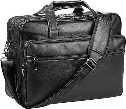 Leather Laptop Messenger Bag – Water-Resistant 15.6″ Work & Travel Briefcase