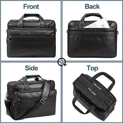 Leather Laptop Messenger Bag – Water-Resistant 15.6″ Work & Travel Briefcase
