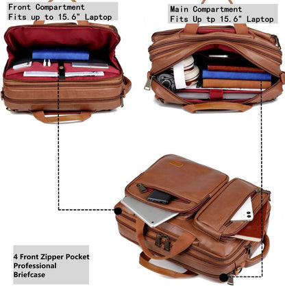 Convertible Leather Laptop Backpack – 16″ 2-in-1 Briefcase Design