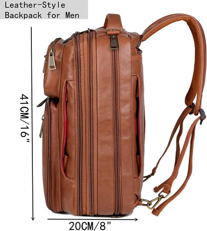 Convertible Leather Laptop Backpack – 16″ 2-in-1 Briefcase Design