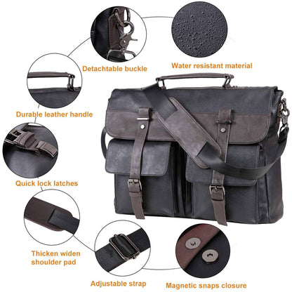 Leather Messenger Bag – Water-Resistant 15″ Work Satchel for Professionals