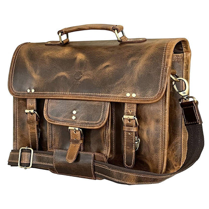 Leather Satchel Crossbody Bag – Full-Grain Buffalo Office & Travel Bag