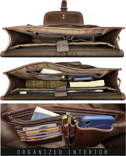 Leather Satchel Crossbody Bag – Full-Grain Buffalo Office & Travel Bag