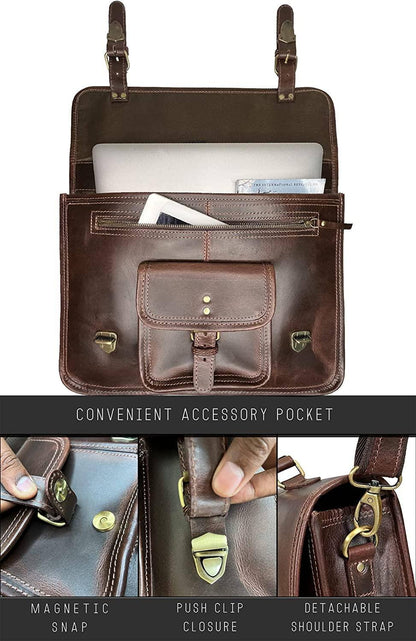 Leather Satchel Crossbody Bag – Full-Grain Buffalo Office & Travel Bag