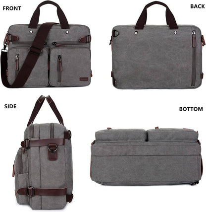 Convertible Briefcase Backpack – 3-in-1 Laptop Bag (17″) with Red Lining