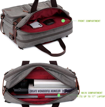 Convertible Briefcase Backpack – 3-in-1 Laptop Bag (17″) with Red Lining