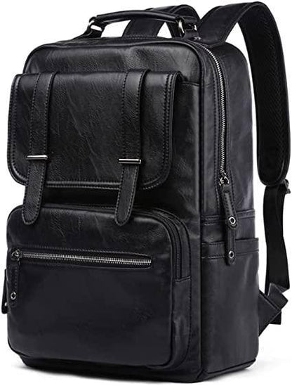 Leather Travel Laptop Backpack – 17″ Water-Resistant Vegan Design