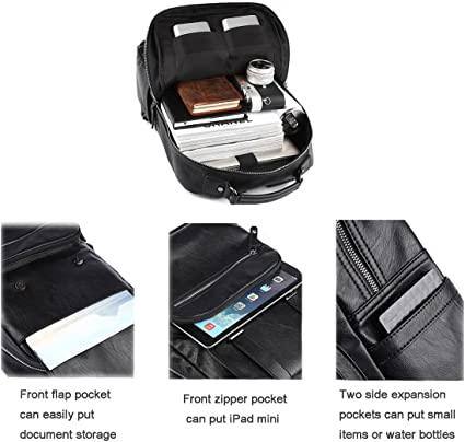 Leather Travel Laptop Backpack – 17″ Water-Resistant Vegan Design