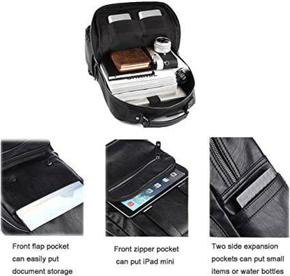 Leather Travel Laptop Backpack – 17″ Water-Resistant Vegan Design