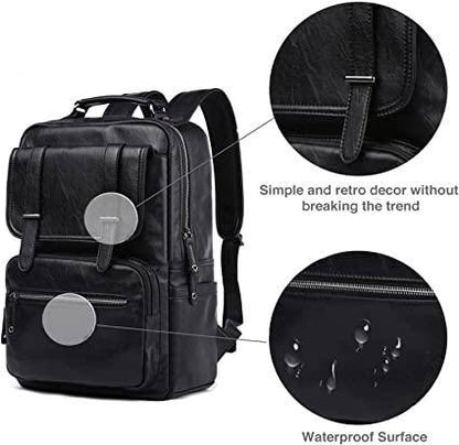 Leather Travel Laptop Backpack – 17″ Water-Resistant Vegan Design