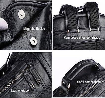 Leather Travel Laptop Backpack – 17″ Water-Resistant Vegan Design