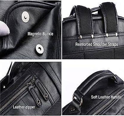 Leather Travel Laptop Backpack – 17″ Water-Resistant Vegan Design