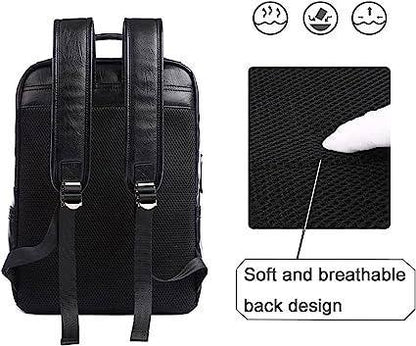 Leather Travel Laptop Backpack – 17″ Water-Resistant Vegan Design