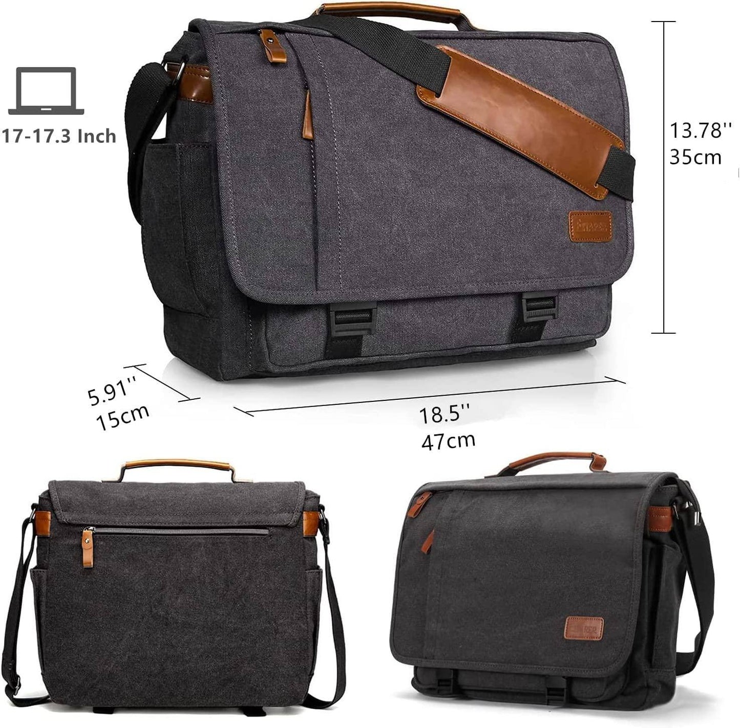 Water-Resistant Canvas Messenger Bag – 17.3″ Laptop Work & Travel Brief