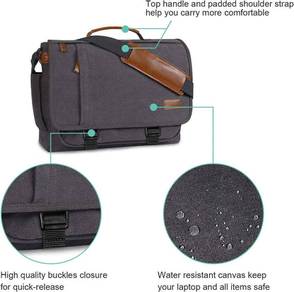Water-Resistant Canvas Messenger Bag – 17.3″ Laptop Work & Travel Brief