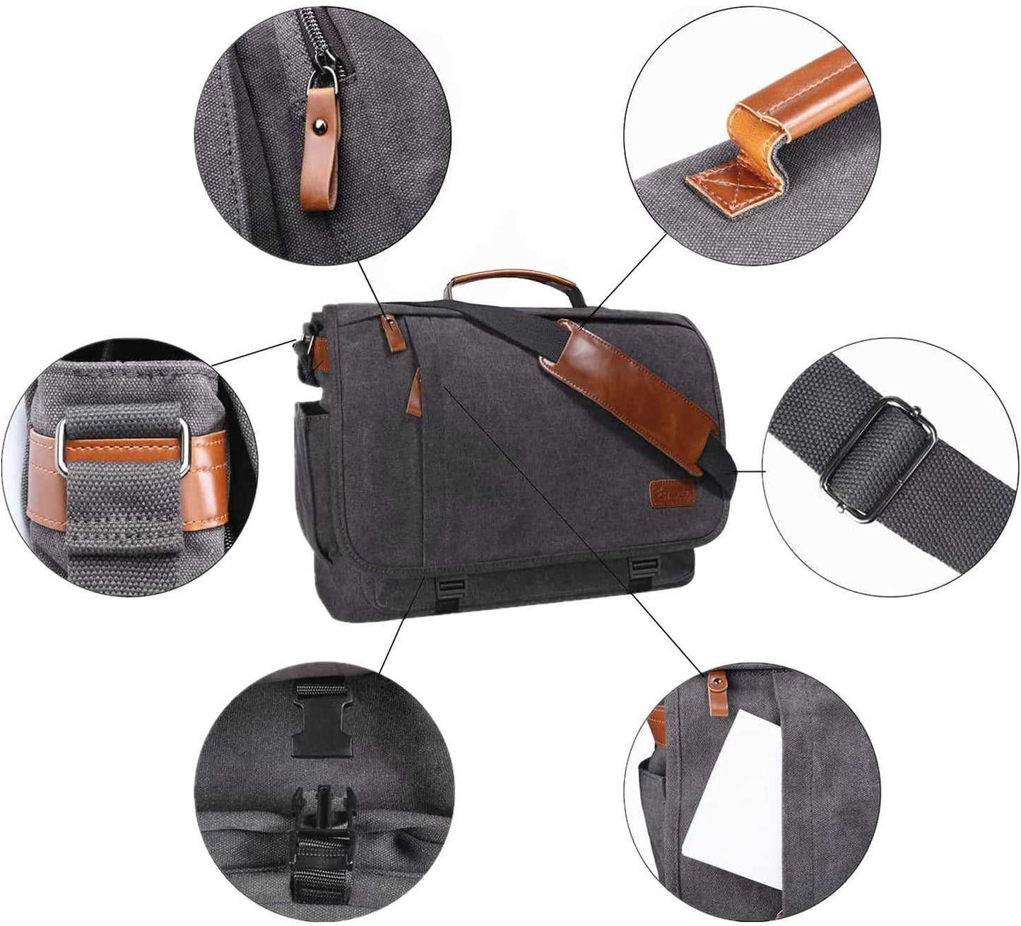 Water-Resistant Canvas Messenger Bag – 17.3″ Laptop Work & Travel Brief
