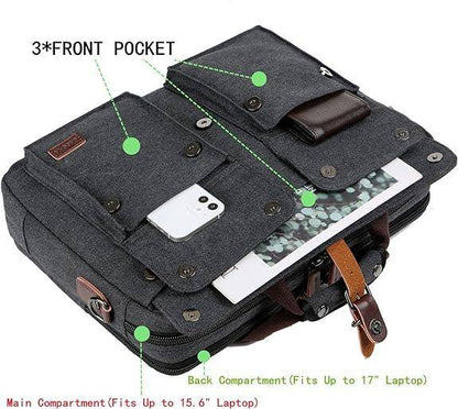 Washed Canvas Laptop Bag – Lightweight 17″ Work & Travel Briefcase