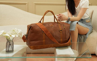 Leather Travel Duffel Bag – Vintage Vegan Carry-On Weekender