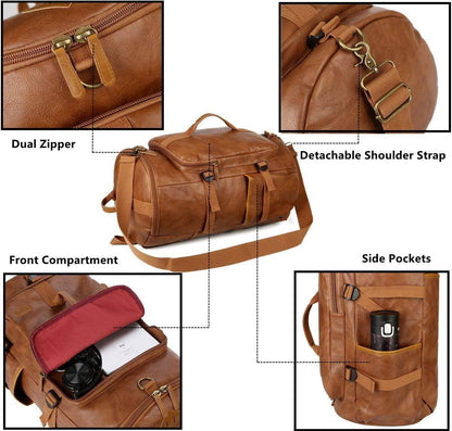 Soft Leather Duffel Bag – 40L Convertible Vegan Travel Bag