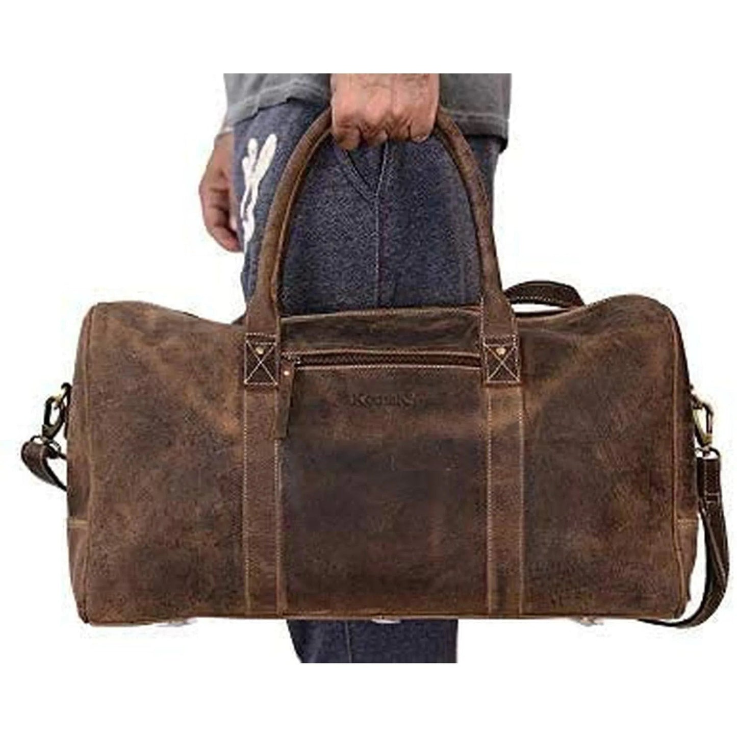 Buffalo Leather Duffel Bag – Vintage Distressed Weekender (20")